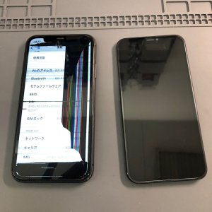 iPhone11 座った瞬間画面破損 黒く変色 液晶交換