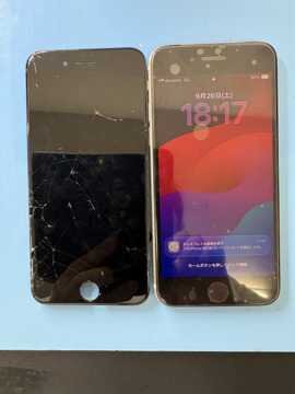 【iPhoneSE2 フロントパネル交換】落下でひび割れた画面を改善！｜伊勢崎市豊城町